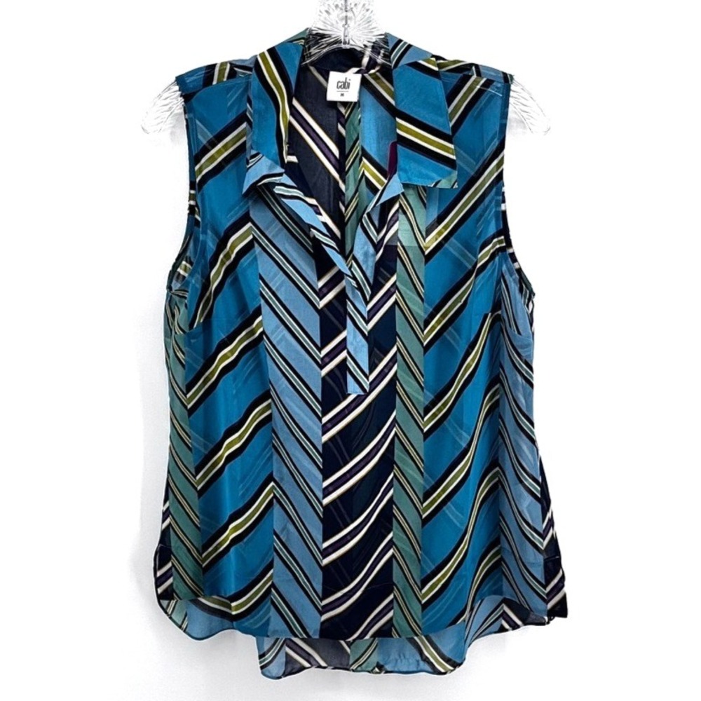 Cabi Kate Ascot Top Sz M Sleeveless Sheer Blouse Geometric Stripe Office Capsule